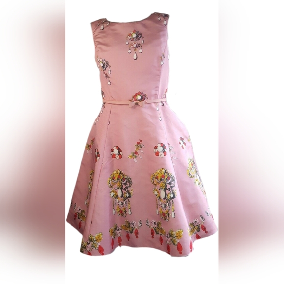 *$3,890 NEW W. TAG OSCAR DE LA RENTA SILK PINK JEWEL RUNWAY DRESS US 8 M - Picture 1 of 11